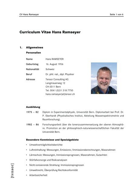 Curriculum Vitae Hans Ramseyer - Tensor Umweltberatung AG