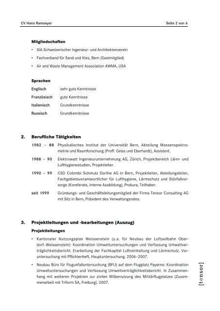 Curriculum Vitae Hans Ramseyer - Tensor Umweltberatung AG