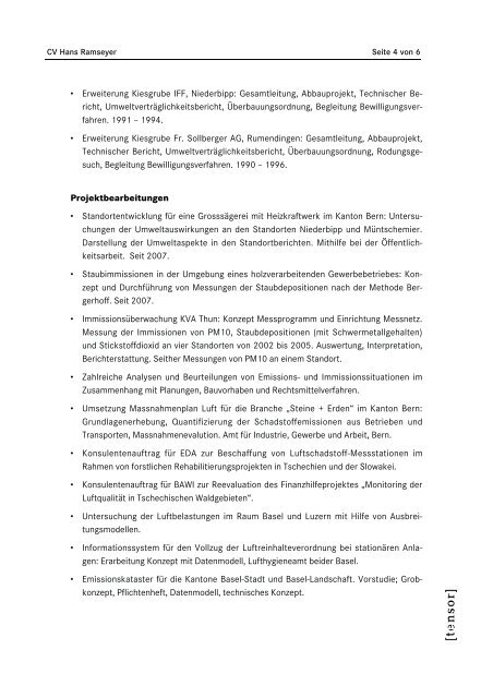 Curriculum Vitae Hans Ramseyer - Tensor Umweltberatung AG