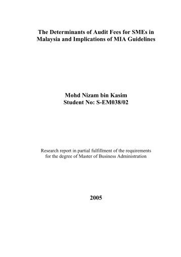 The Determinants of Audit Fees for SMEs in ... - ePrints@USM