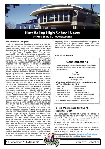 Hutt Valley High School News 11 December 2009