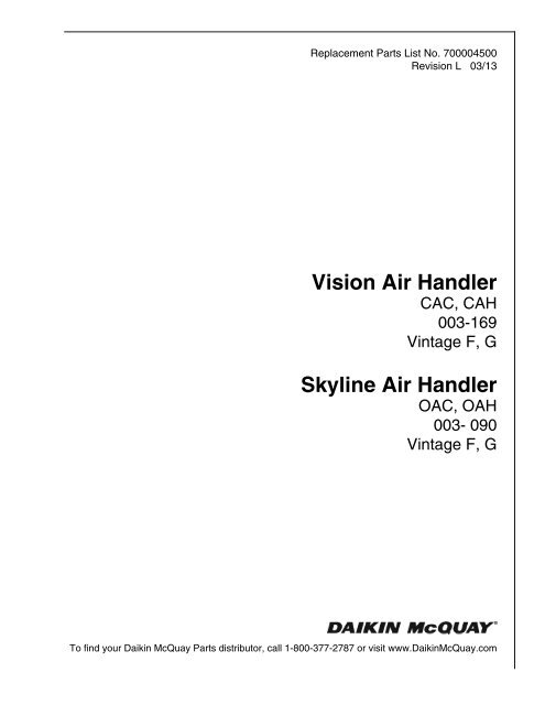 RPL: CAC, CAH 003-169, Vision Condensing/Air Handler. OAC ...