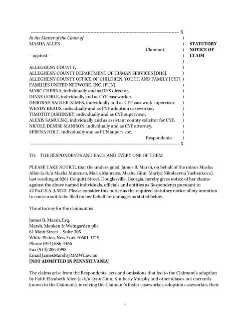 Statutory Notices File Statutory Notice of Claim