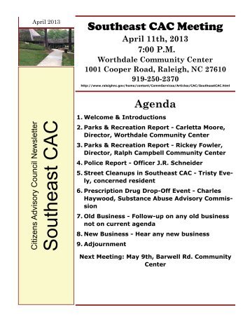 Southeast CAC Newsletter and Agenda - City of Raleigh