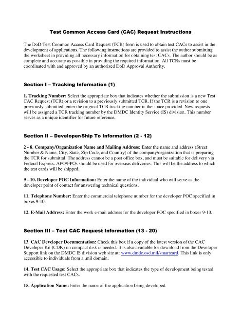 Test Common Access Card Cac Request Instructions The Dod