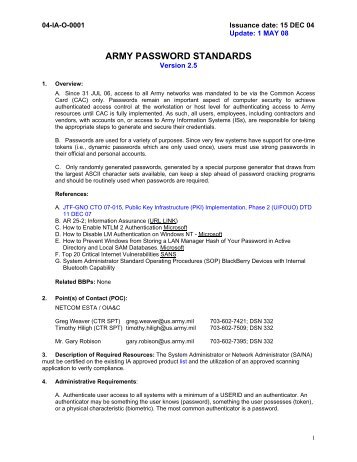 Army password standards - CAC