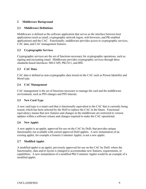 DoD CAC Middleware Requirements - IDManagement.gov