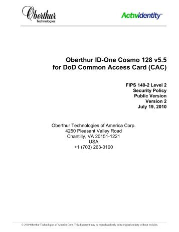Oberthur id-one cosmo 128 v5.5 for dod common access card (cac)