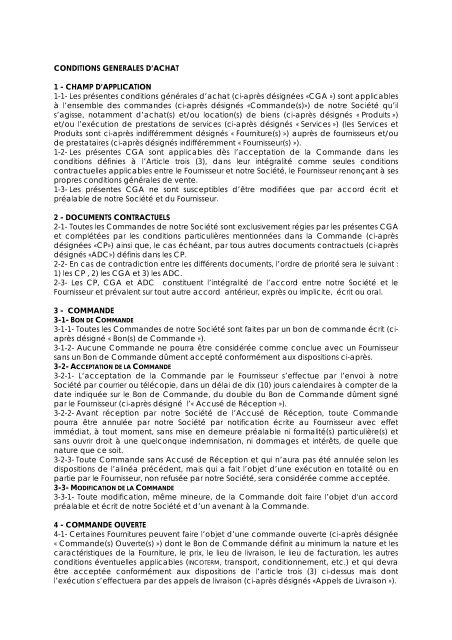 CONDITIONS GENERALES D'ACHAT - Faurecia