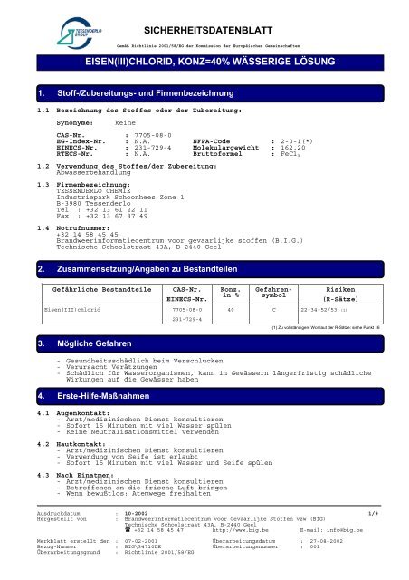 SICHERHEITSDATENBLATT EISEN(III)CHLORID, KONZ=40 ...