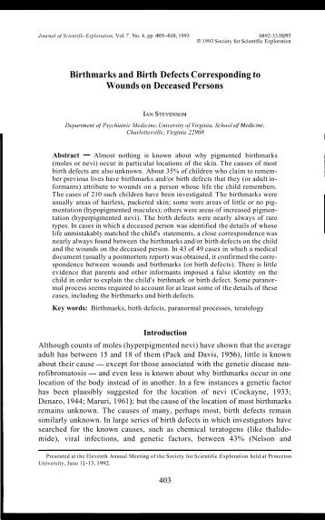 Birthmarks and Birth Defects Corresponding to Wounds on ...