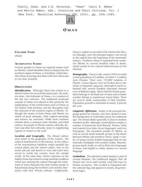 Chatty, Dawn, and J.E. Peterson. “Oman” Carol R ... - JEPeterson.net