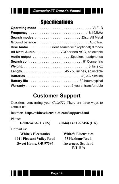 Coinmaster GT Instruction Manual.pdf - White's Metal Detectors