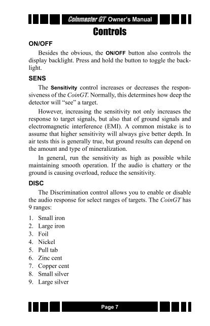 Coinmaster GT Instruction Manual.pdf - White's Metal Detectors
