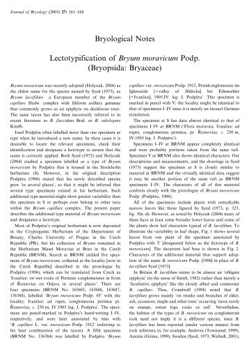 Bryological Notes Lectotypification of Bryum moravicum Podp ...