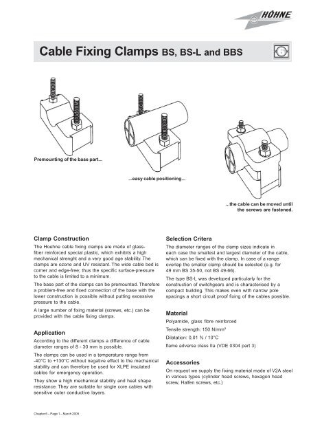 Cable Fixing Clamps BS, BS-L and BBS