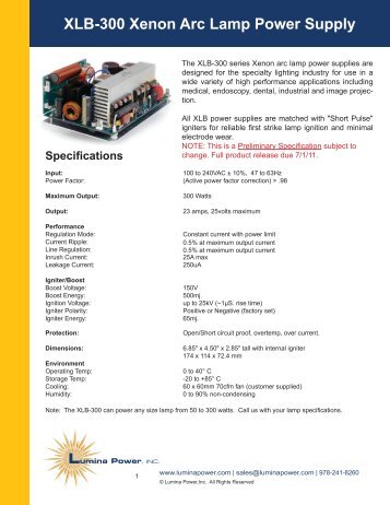 XLB-300 Xenon Arc Lamp Power Supply - ILPhotonics.com