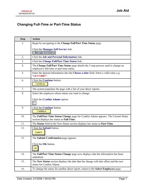 Changing Full Time Or Part Time Status Jobaid Changing Full Time Or Part Time Status Jobaid