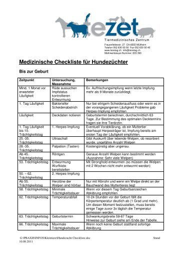 Medizinische Checkliste für Hundezüchter - Tiermedizinischen ...