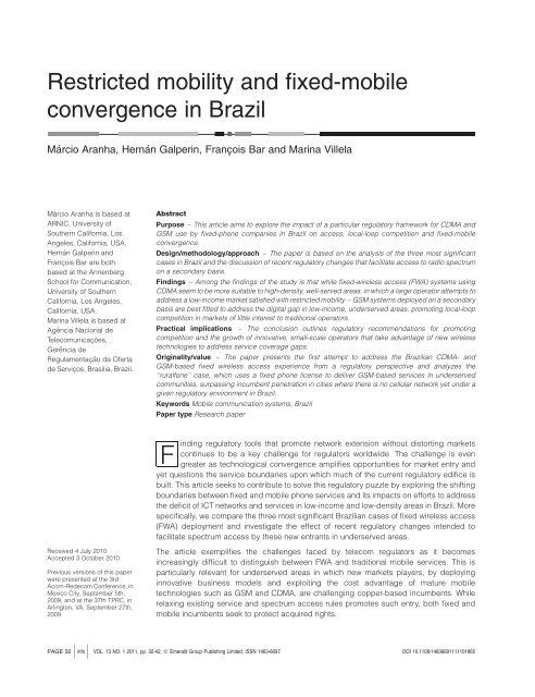 Restricted mobility and fixed-mobile convergence in Brazil