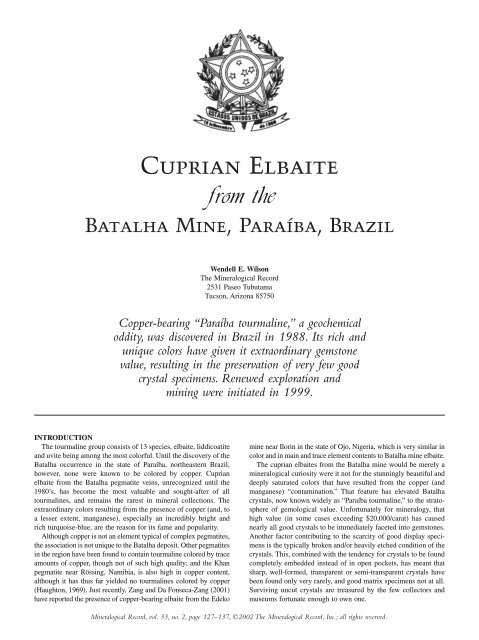 Cuprian Elbaite - The Mineralogical Record