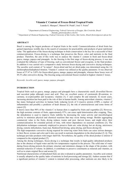 Vitamin C Content of Freeze-Dried Tropical Fruits - 11th ...