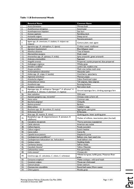 Table 11.B Environmental Weeds - Sunshine Coast Council