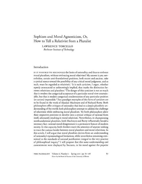 Sophism and Moral Agnosticism, Or, How to Tell a Relativist from a ...