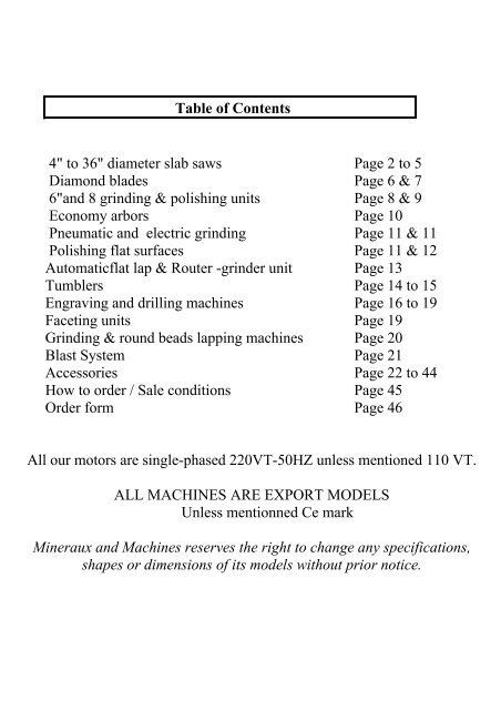 Table of Contents - Mineraux et machines