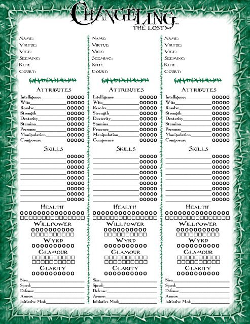 changeling the lost 2nd edition character sheet