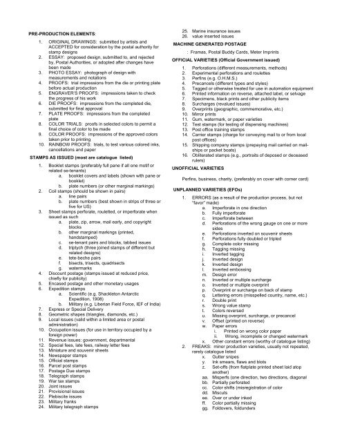 master list of philatelic elements