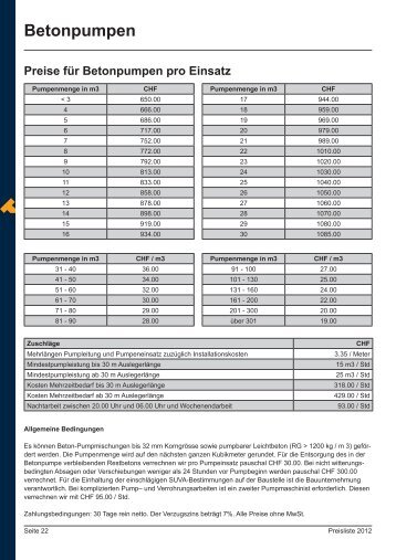 Betonpumpen Preise für Betonpumpen pro Einsatz - Theler AG