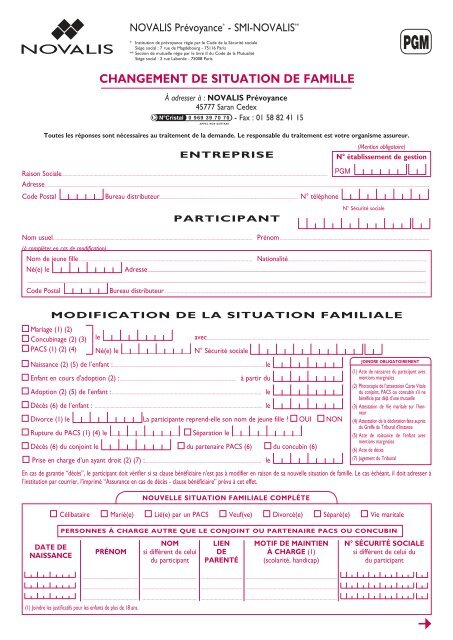 CHANGEMENT DE SITUATION DE FAMILLE - Novalis Taitbout