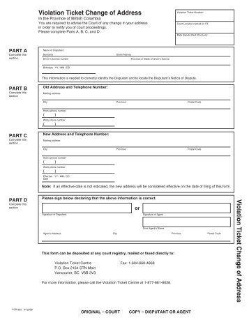 Violation Ticket Change of Address