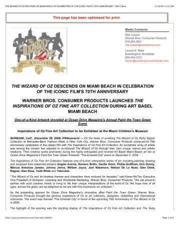 THE WIZARD OF OZ DESCENDS ON MIAMI BEACH ... - Romero Britto