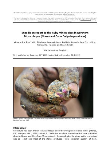 Expedition report to ruby mining sites in Northern Mozambique - GIA
