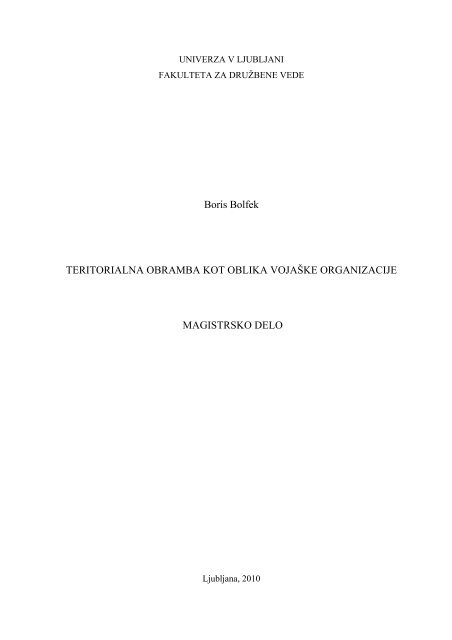 Boris Bolfek TERITORIALNA OBRAMBA KOT OBLIKA VOJAŠKE ...