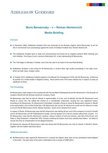 Boris Berezovsky – v – Roman Abramovich - Addleshaw Goddard