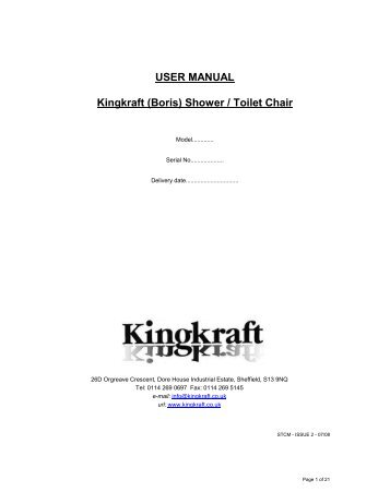 USER MANUAL Kingkraft (Boris) Shower / Toilet Chair - Kingkraft Ltd