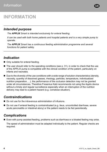 APPLIX Smart - Enteral Feeding Pump - Instructions for use