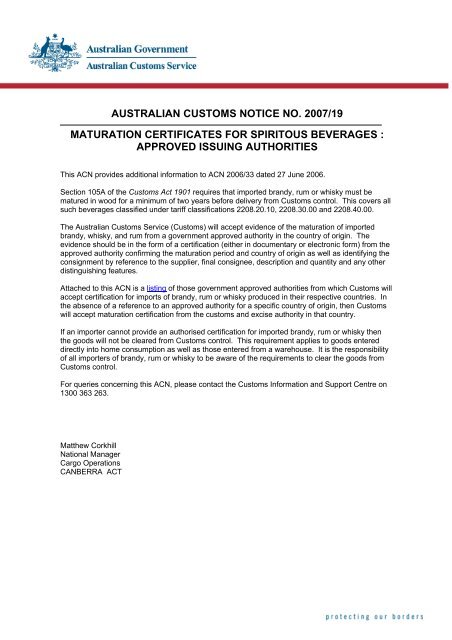 australian customs notice no. 2007/19 - Australian Customs Service