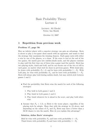 Basic Probability Theory Lecture 4 - SICS