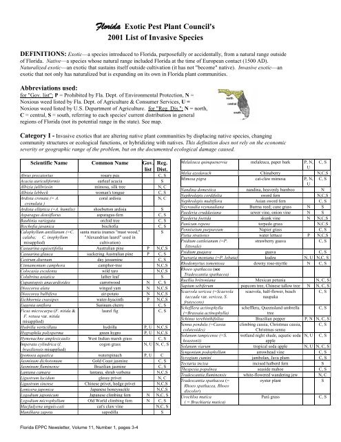 2001 Invasive Plant List - Florida Exotic Pest Plant Council