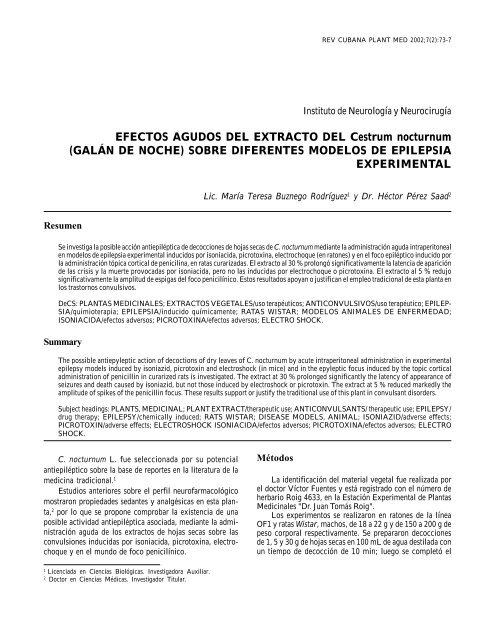 EFECTOS AGUDOS DEL EXTRACTO DEL Cestrum nocturnum ...