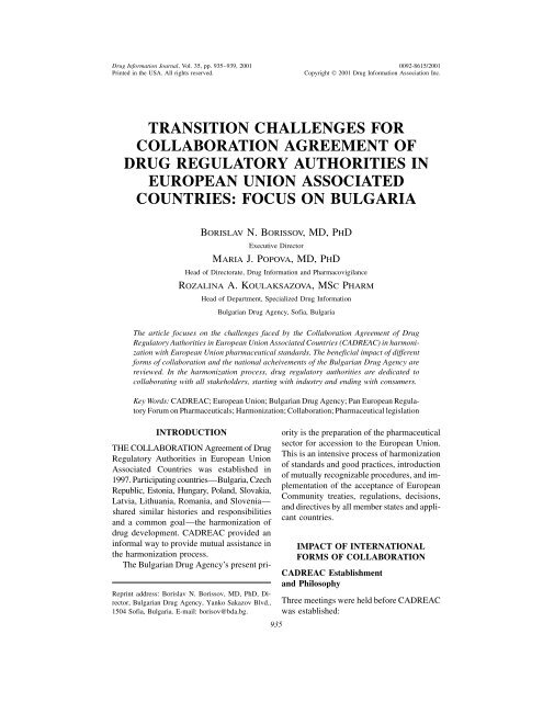 transition challenges for collaboration agreement of drug regulatory ...