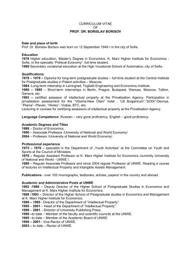 CURRICULUM VITAE OF PROF. DR. BORISLAV BORISOV Date ...