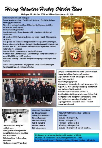 Hising Islanders Hockey Oktober News - madstuga.se