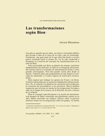 Las transformaciones según Bion 1 - APdeBA