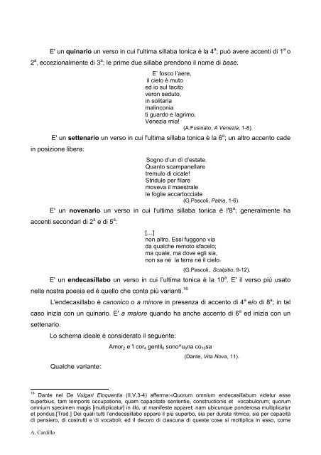 NOZIONI DI METRICA ITALIANA La struttura di un verso1 e di una ...