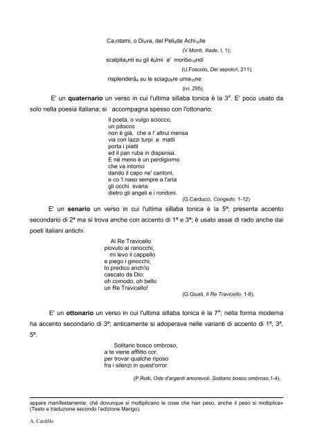 NOZIONI DI METRICA ITALIANA La struttura di un verso1 e di una ...